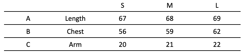 Rio Blue Tee size chart