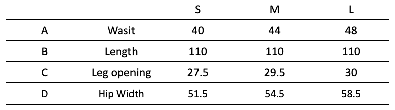 Sunday Navy Stitch Pants size chart