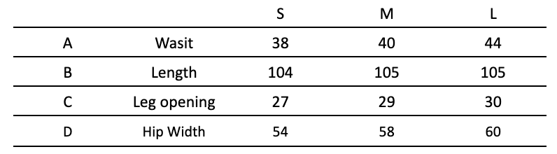 Sunday Red Stitch Pants size chart