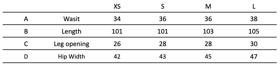 Cindy Red Pants size chart