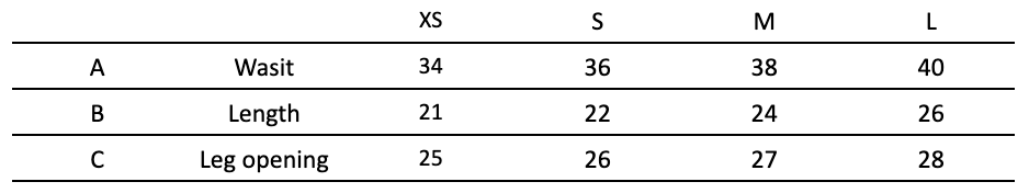 Daisy Fold Over Shorts size chart