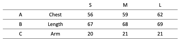 Rio White Tee size chart