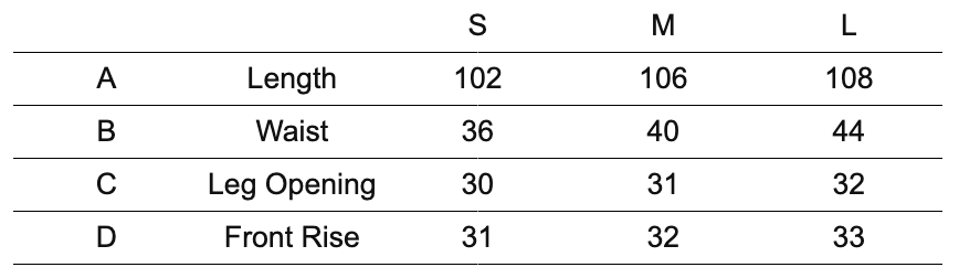 Drew Grey Sweats size chart
